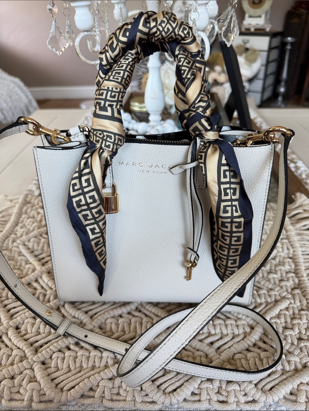 Marc Jacobs Cream Leather Top-Handle Satchel with Gold Hardware